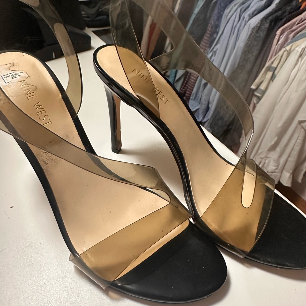 Nine West Black and Cream Strappy Heels